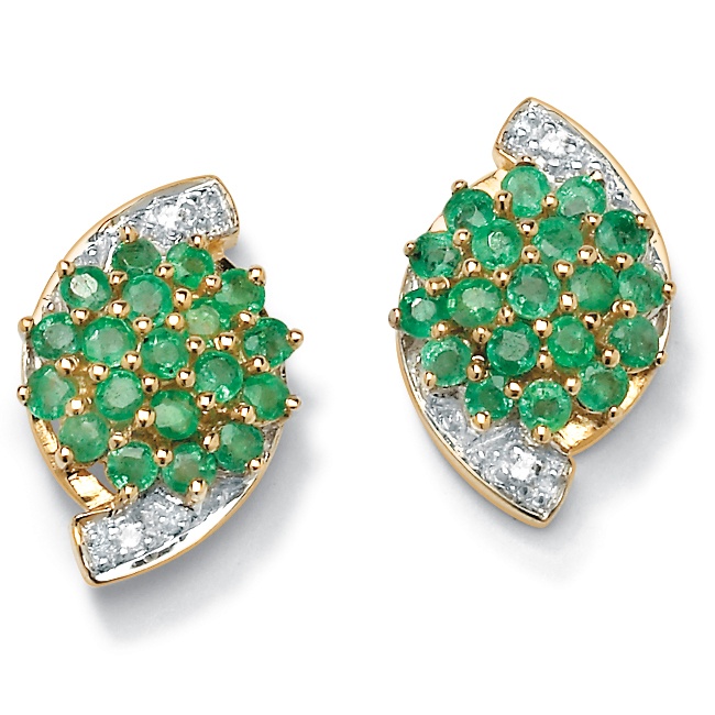 1.14 CT TW Emerald Pierced Earrings with Diamond Accents in 18k Gold over ...
