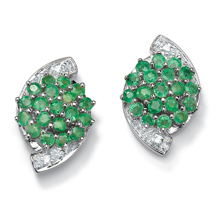1.14 CT TW Emerald Pierced Earrings with Diamond Accents in Platinum over ...