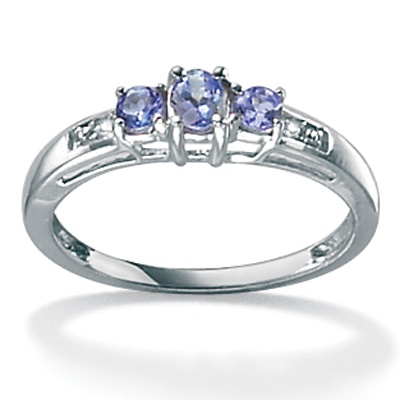 Platinum over Sterling Silver Round and Oval-Cut Tanzanite and Diamond Accent...