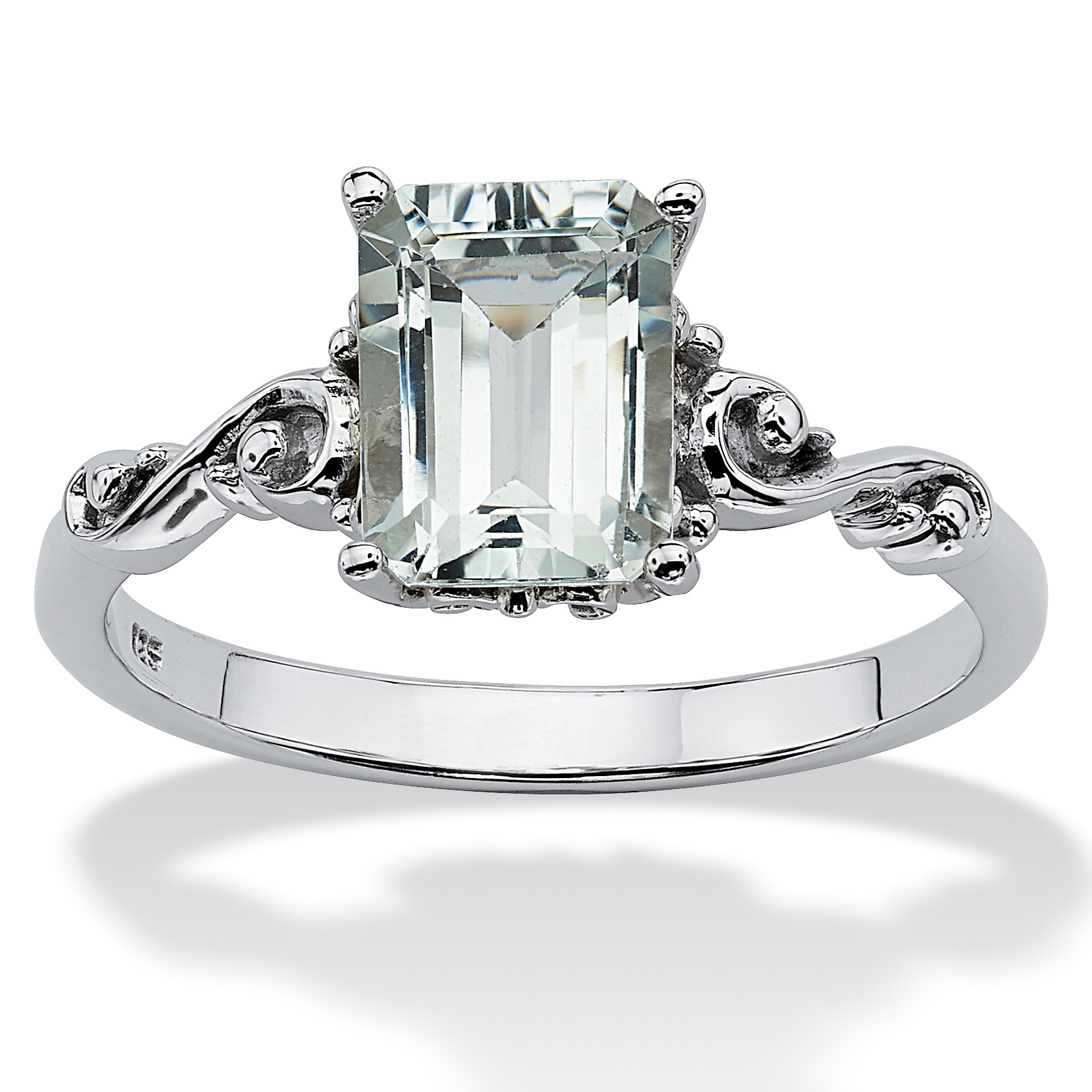 Platinum over Sterling Silver Octagon-Cut Aquamarine Ring