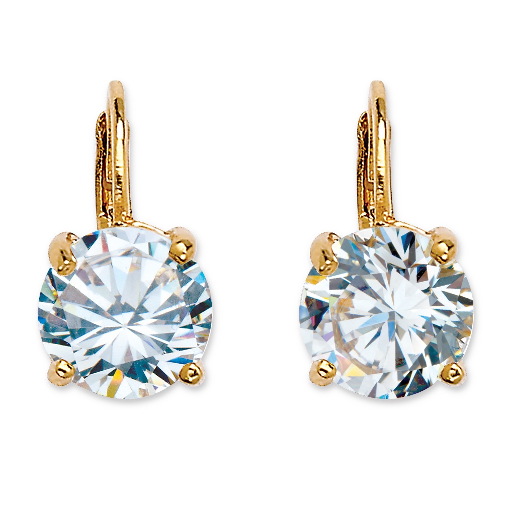 4.00 TCW Round Cubic Zirconia 14k Yellow Gold-Plated Lever-Back Drop Earrings