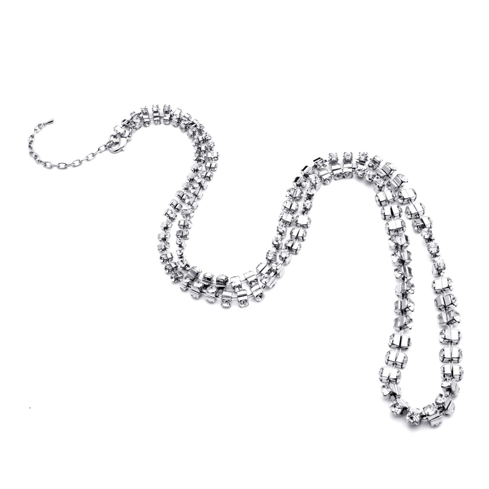 36" Rhinestone Necklace Silvertone with Extender