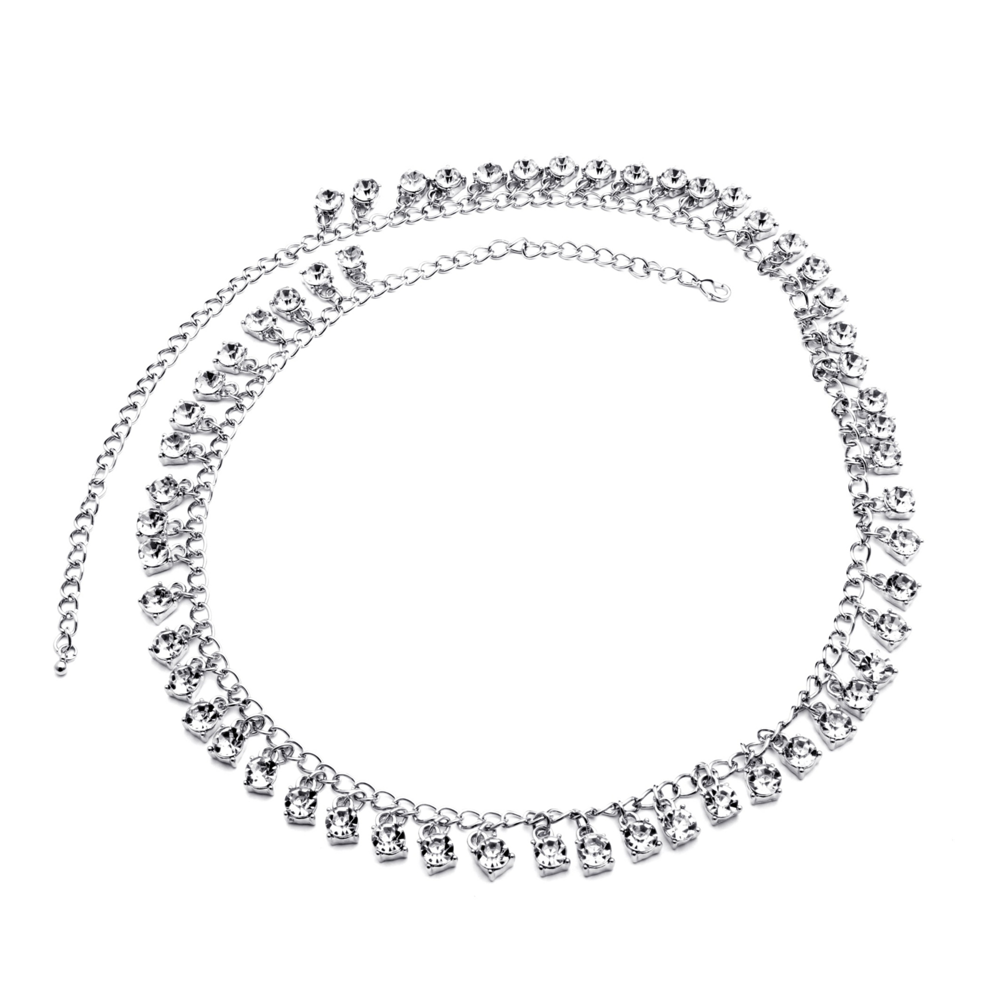 30" Rhinestone Silvertone Necklace with Extender