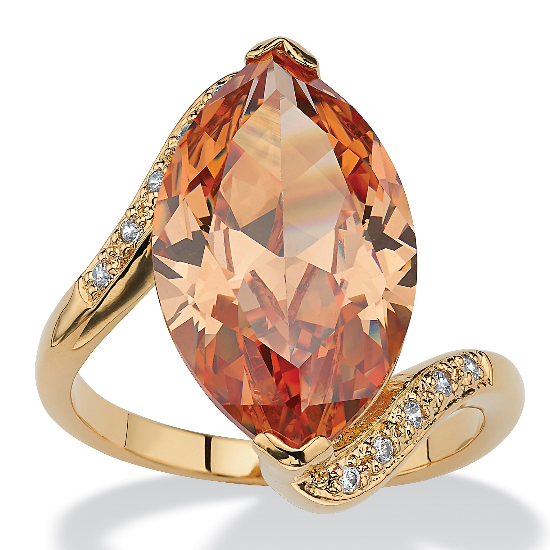 7.11 CT TW Champagne and White DiamonUltra&trade; Cubic Zirconia Ring in 18k ...