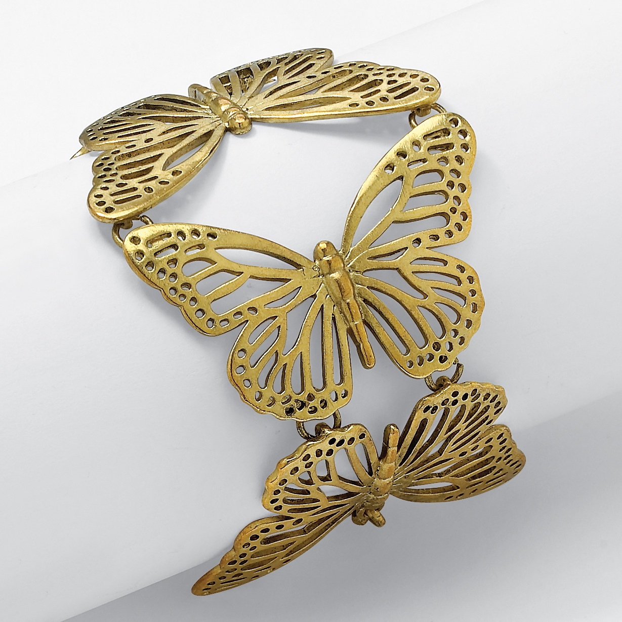 Butterfly-Link Cutout Bracelet in Antiqued Goldtone Metal