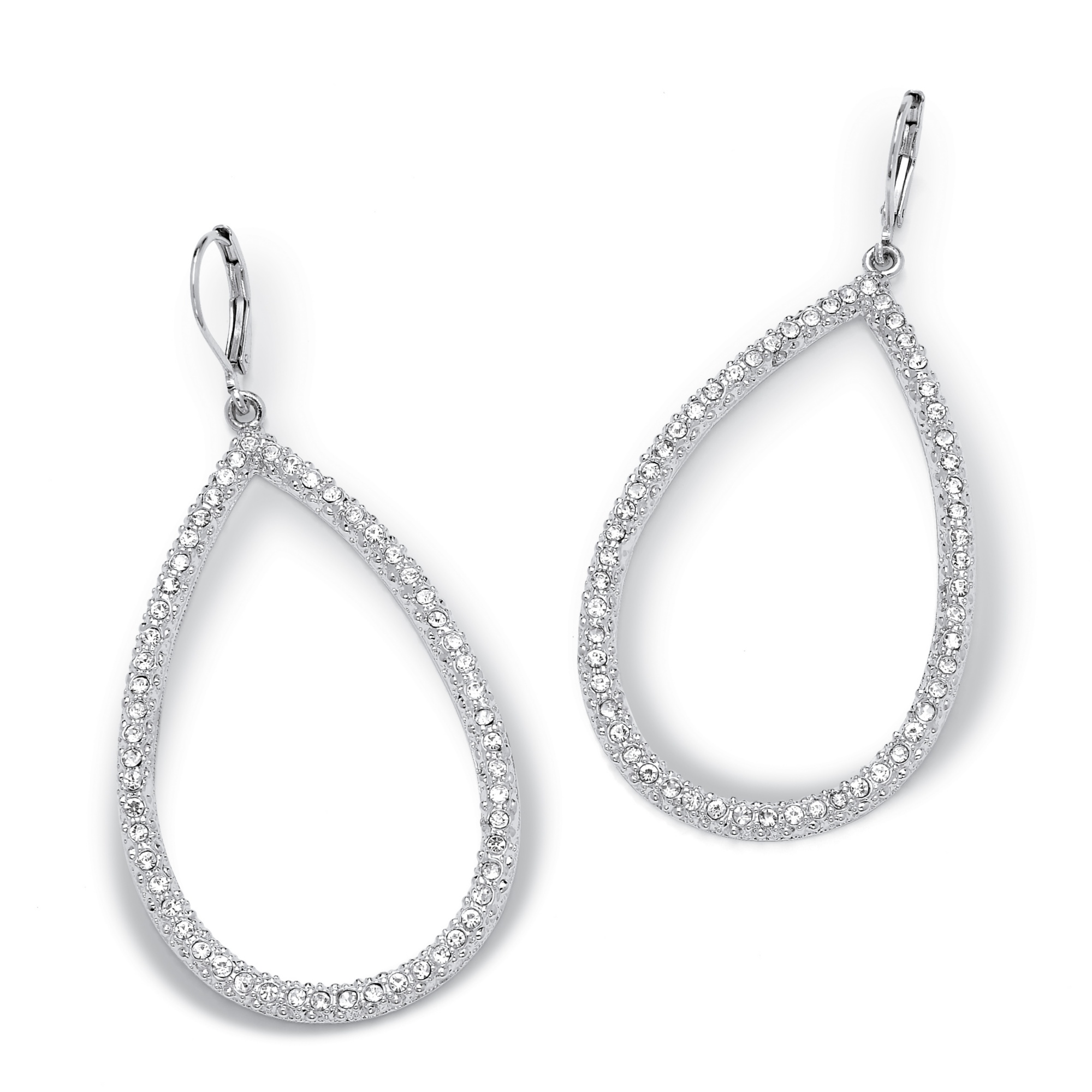Silvertone Metal Crystal Pear-Shaped Hoop Drop Pierced Earrings