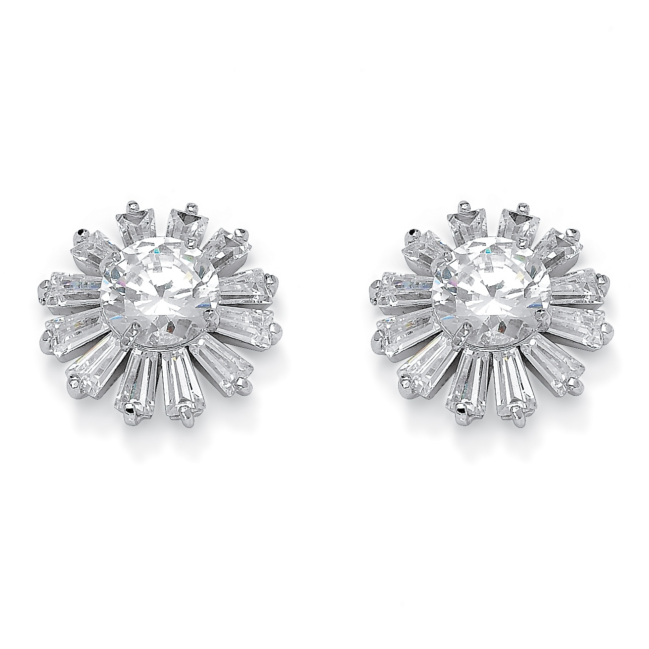 Crystal Starburst Pierced Earrings in Silvertone Metal