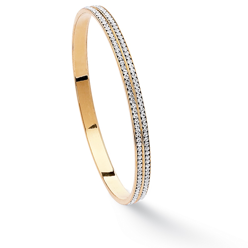 14k Gold-Plated Double-Row Birthstone Eternity Bangle Bracelet