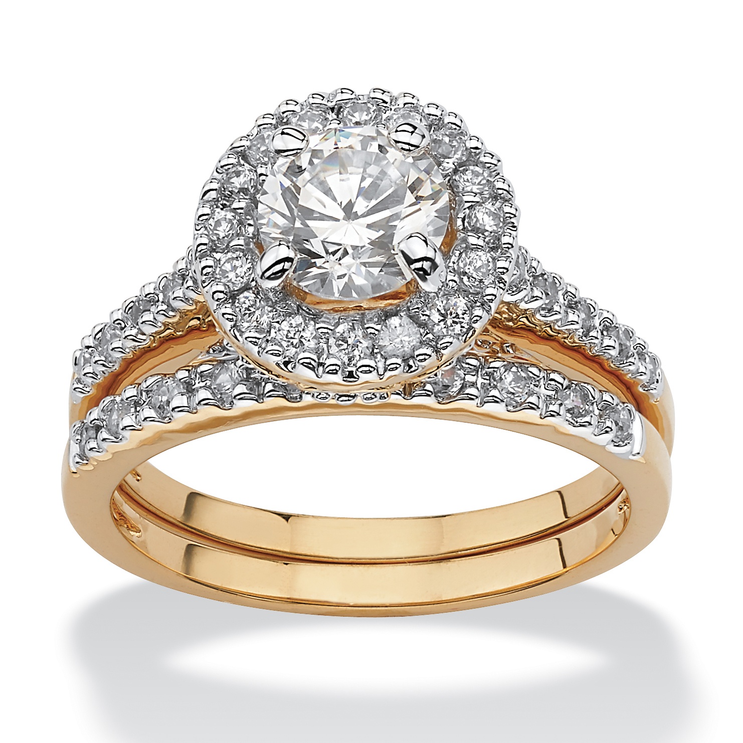 1.79 TCW Round Cubic Zirconia 18k Yellow Gold-Plated Bridal Engagement Ring Wedding Band Set
