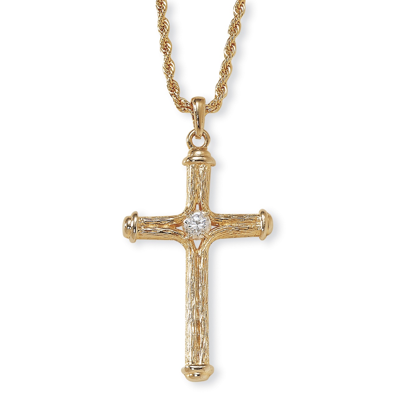 Goldtone Metal Round Crystal Cross Pendant and Chain
