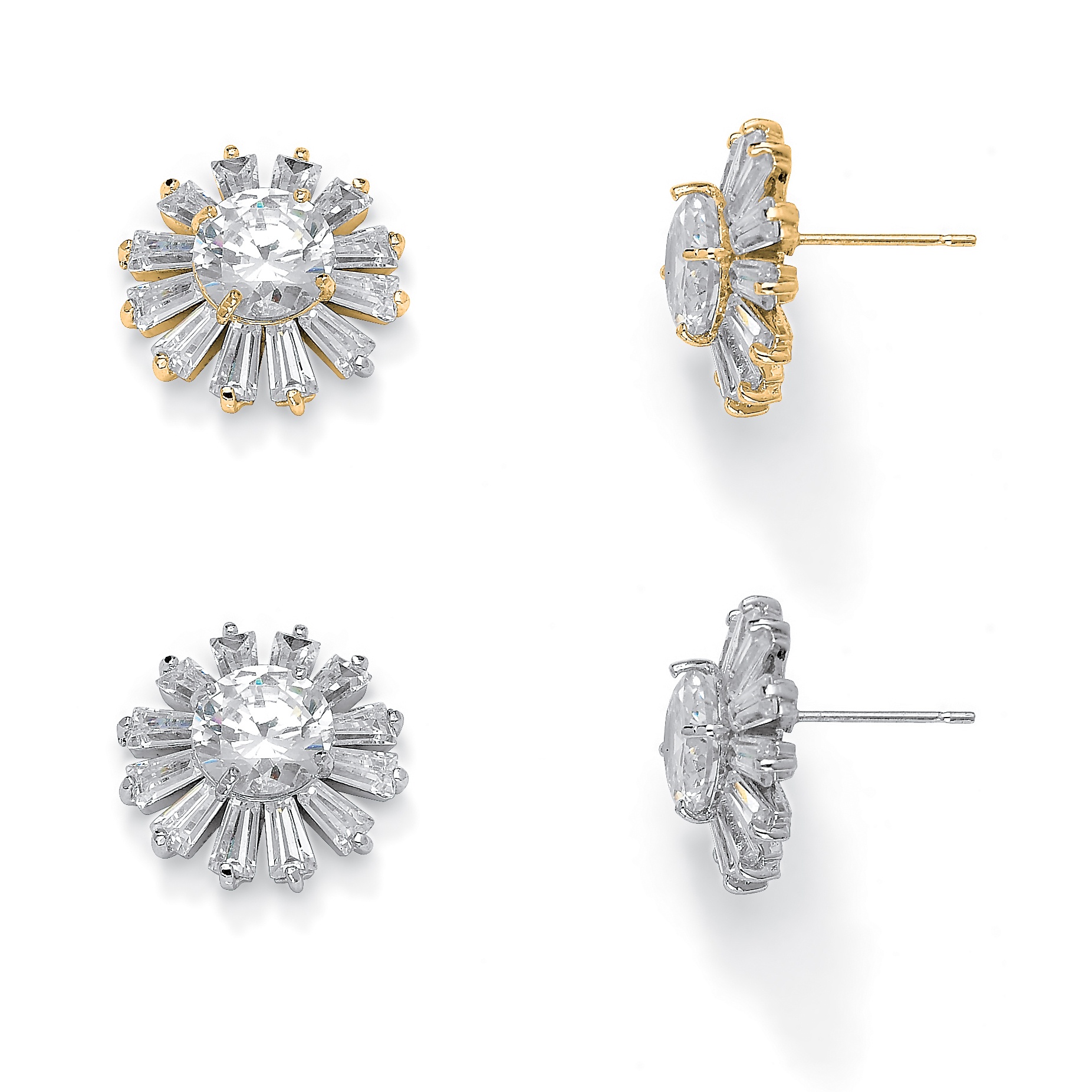 Crystal Starburst Pierced Earring Set of Two Pairs in Silvertone Metal and ...