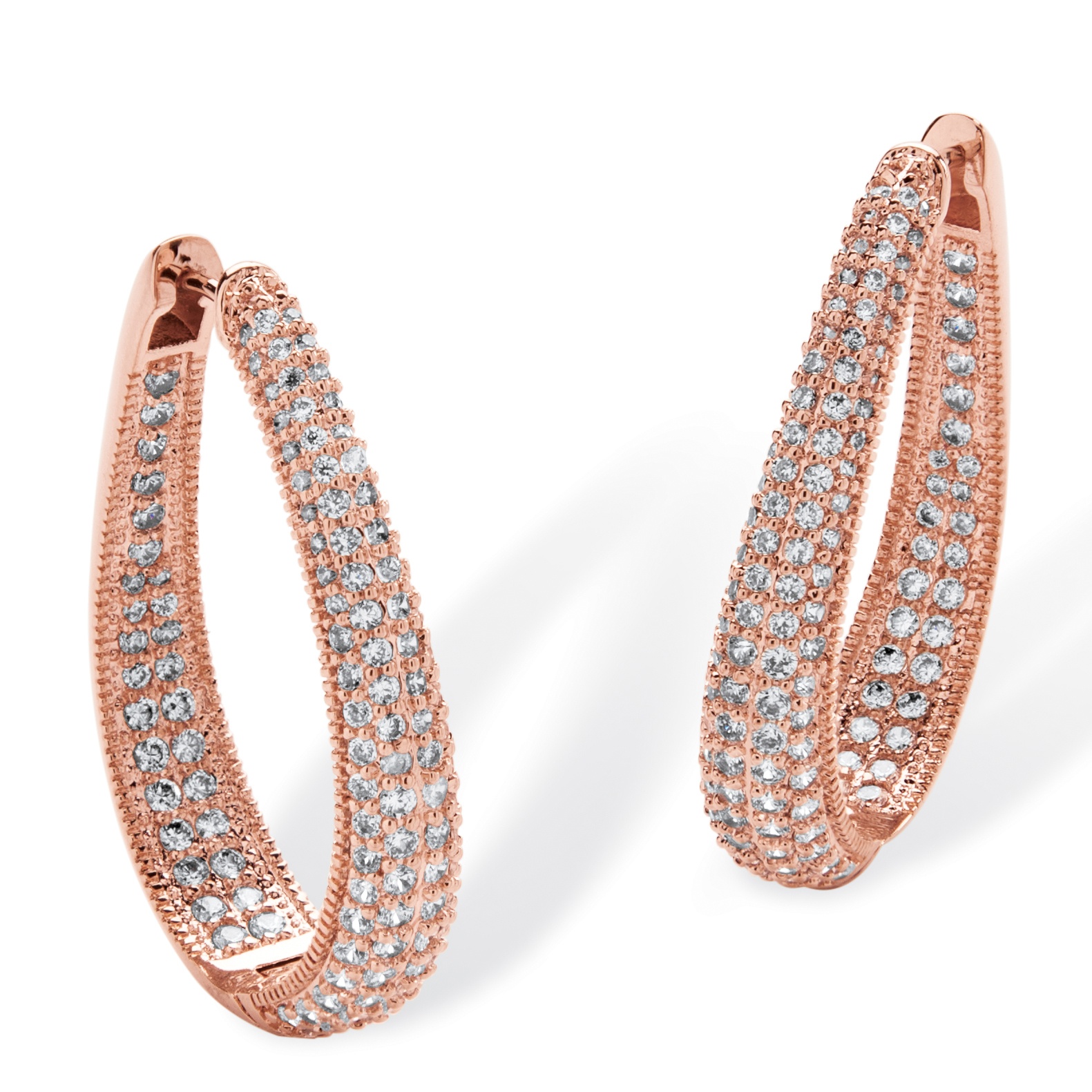 4.21 CT TW Oval Inside-Out DiamonUltra&trade; Cubic Zirconia Huggie Hoop ...