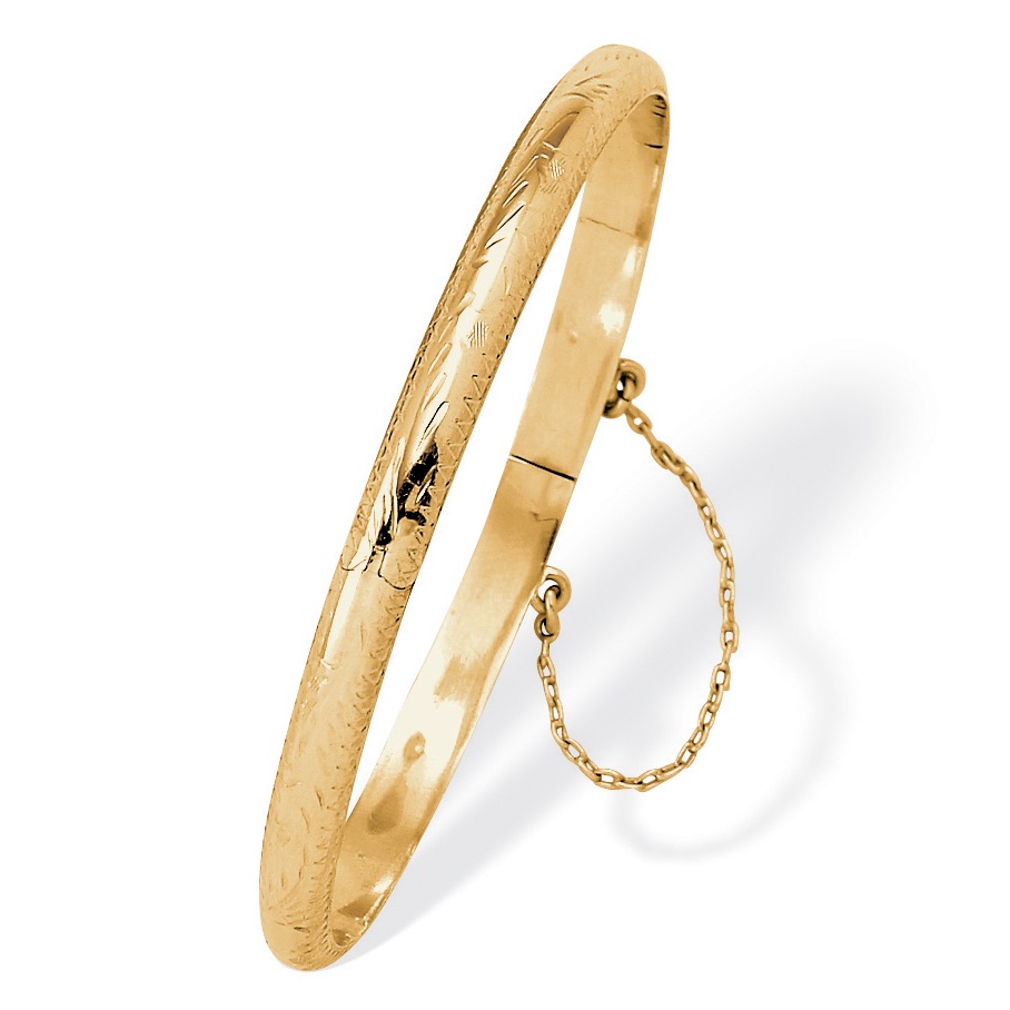 Floral Motif Bangle Bracelet in 18k Gold over Sterling Silver