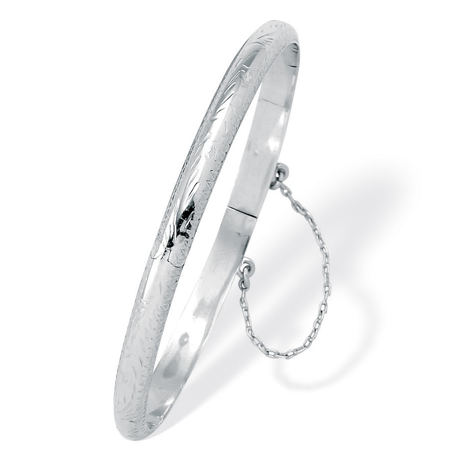Floral Motif Bangle Bracelet in Sterling Silver