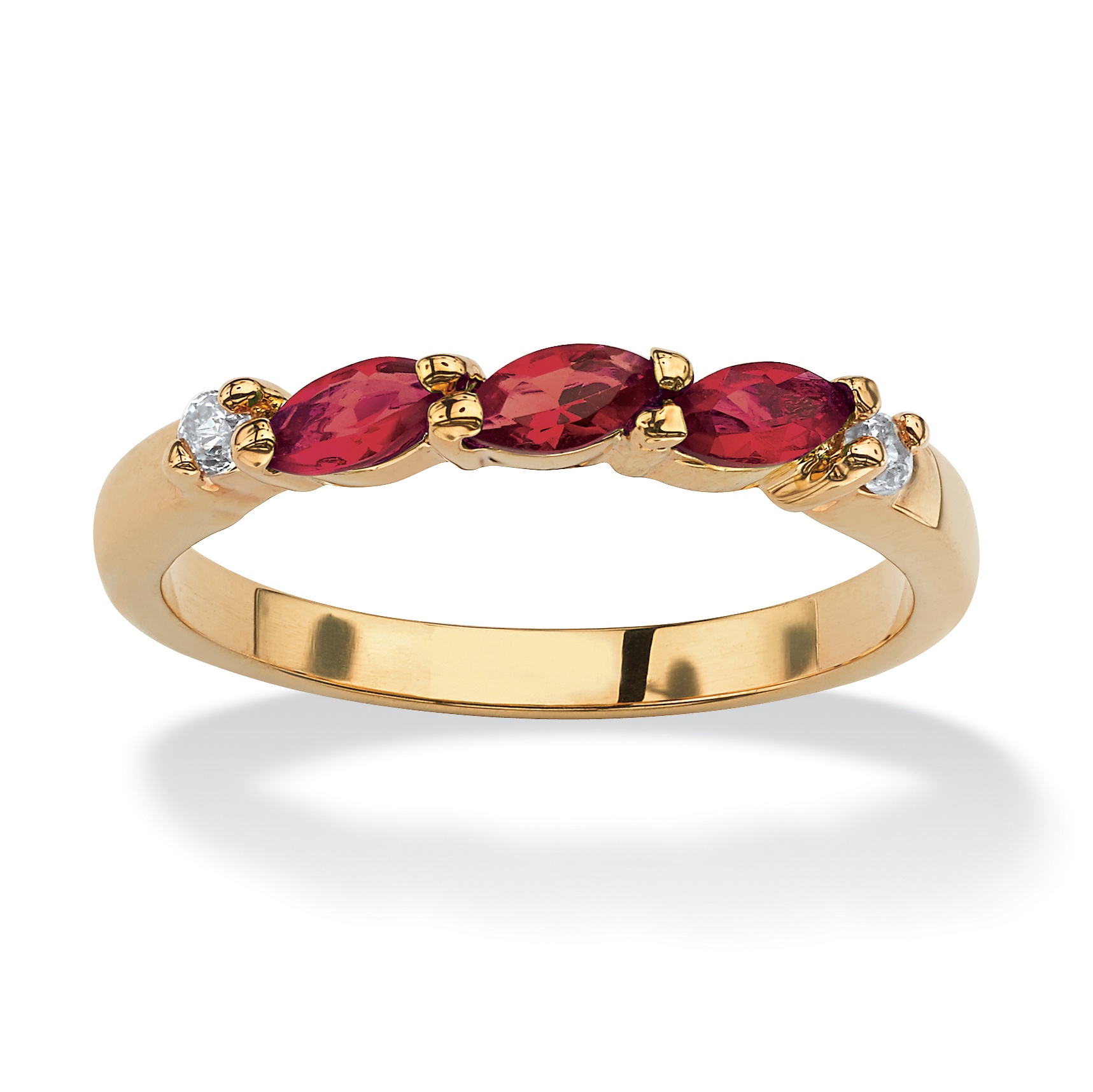 Marquise-Cut Birthstone and Simulated Diamond Accent Ring in 18k Gold-Plated
