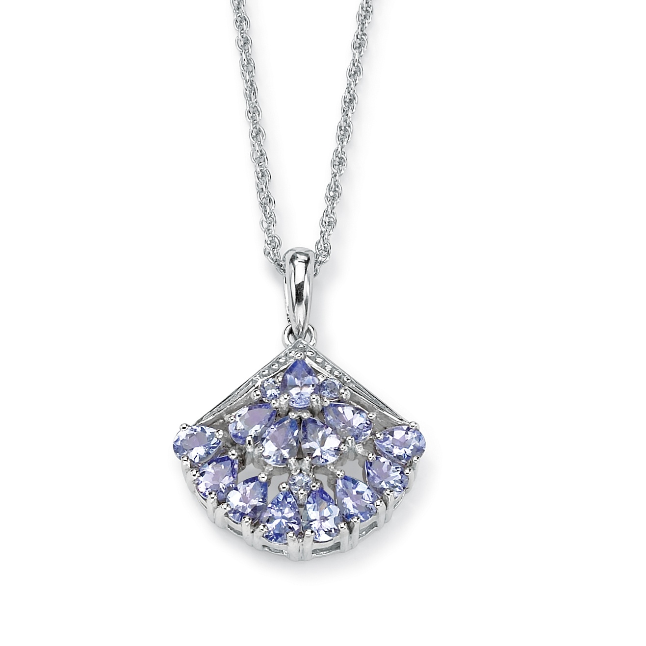 1.62 CT TW Tanzanite and Diamond Accent Fan-Shaped Pendant and Chain in Platinum over Sterling Silver