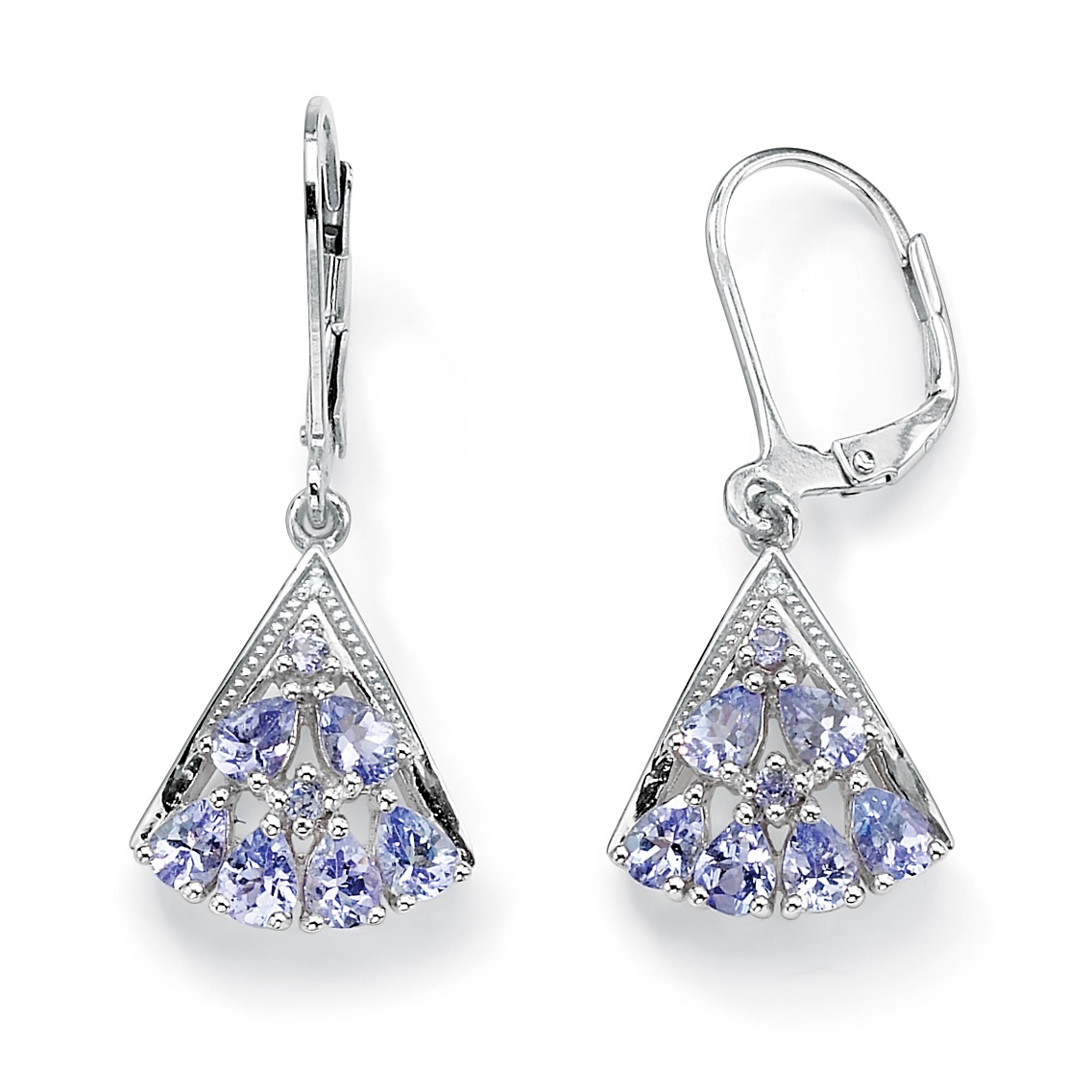 1.64 CT TW Tanzanite and Diamond Accent Fan-Shaped Drop Pierced Earrings in ...