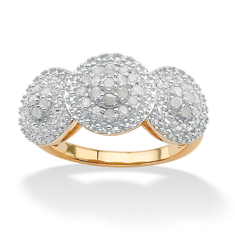 1/2 CT TW Triple Circle Ice Diamond Ring in 18k Gold over Sterling Silver