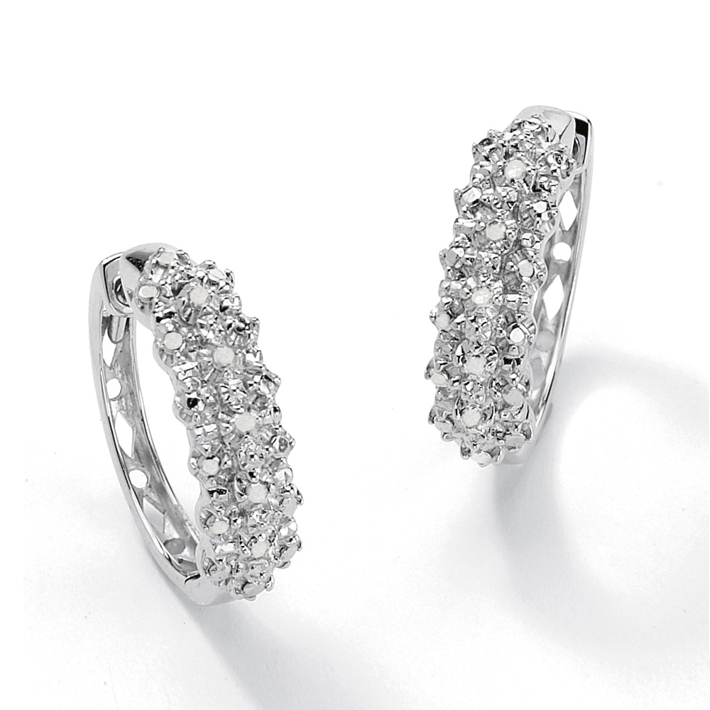 1/10 CT TW Round Ice Diamond Huggie-Hoop Pierced Earrings in Platinum over ...
