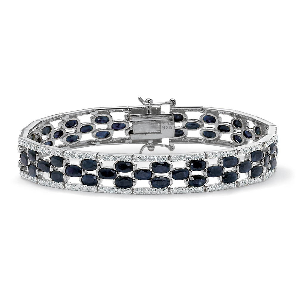 17.70 CT TW Midnight Blue Sapphire and Diamond Accent Tennis Bracelet in ...