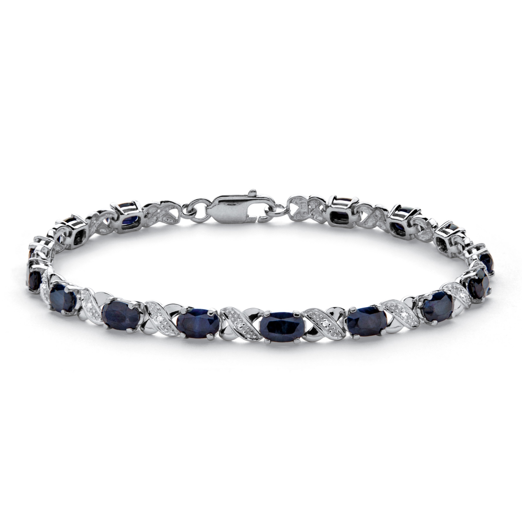 9.10 CT TW Midnight Blue Sapphire and Diamond Accent "X & O" Tennis...