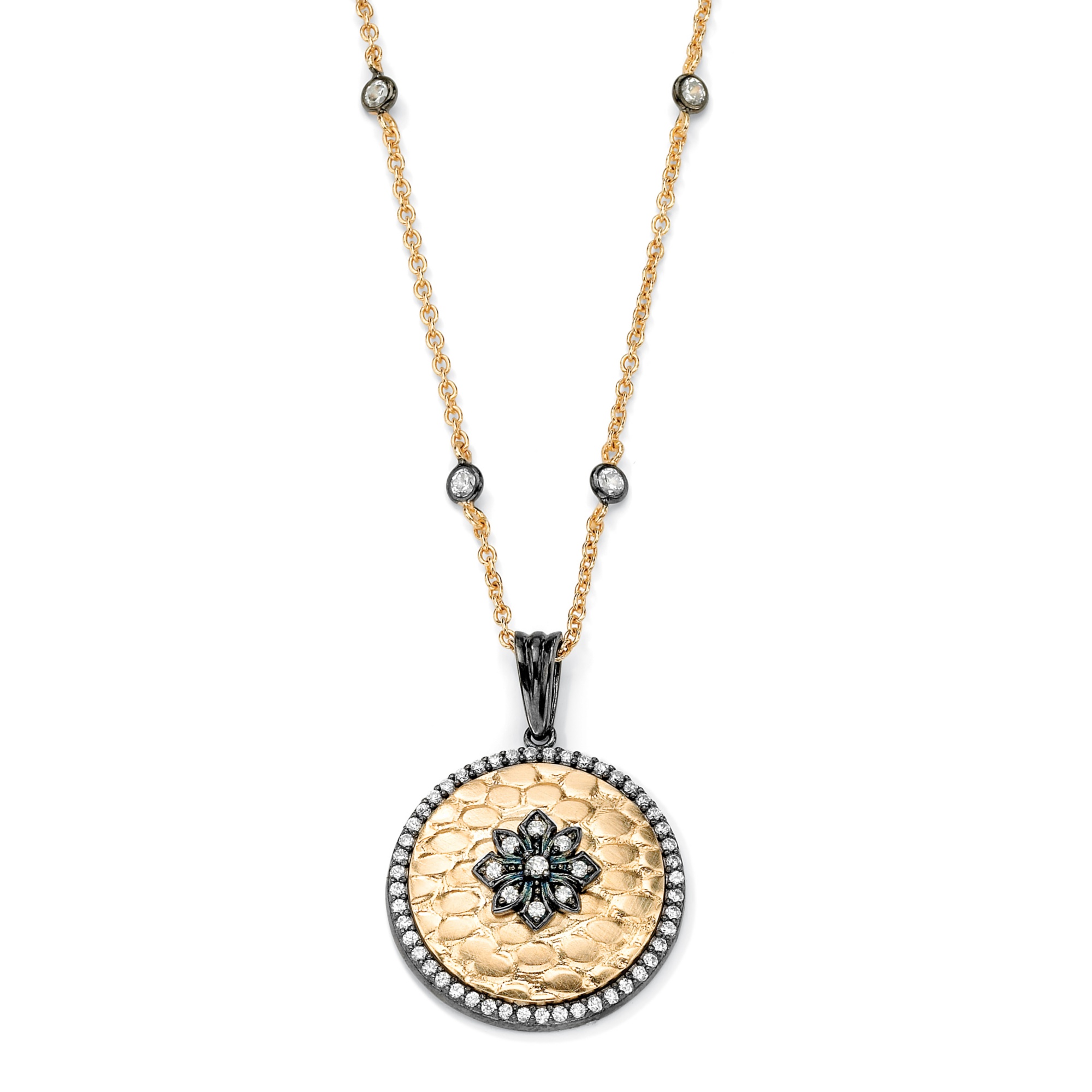 .62 CT TW DiamonUltra&trade; Cubic Zirconia Hammered Disk Pendant-Necklace in...