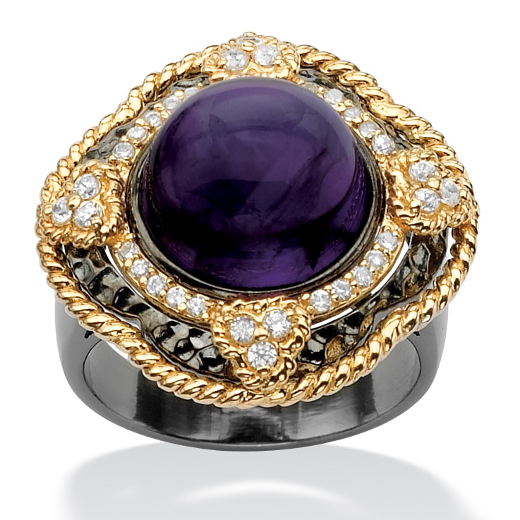 .66 CT TW DiamonUltra&trade; Cubic Zirconia and Purple Glass Cabochon Ring in...