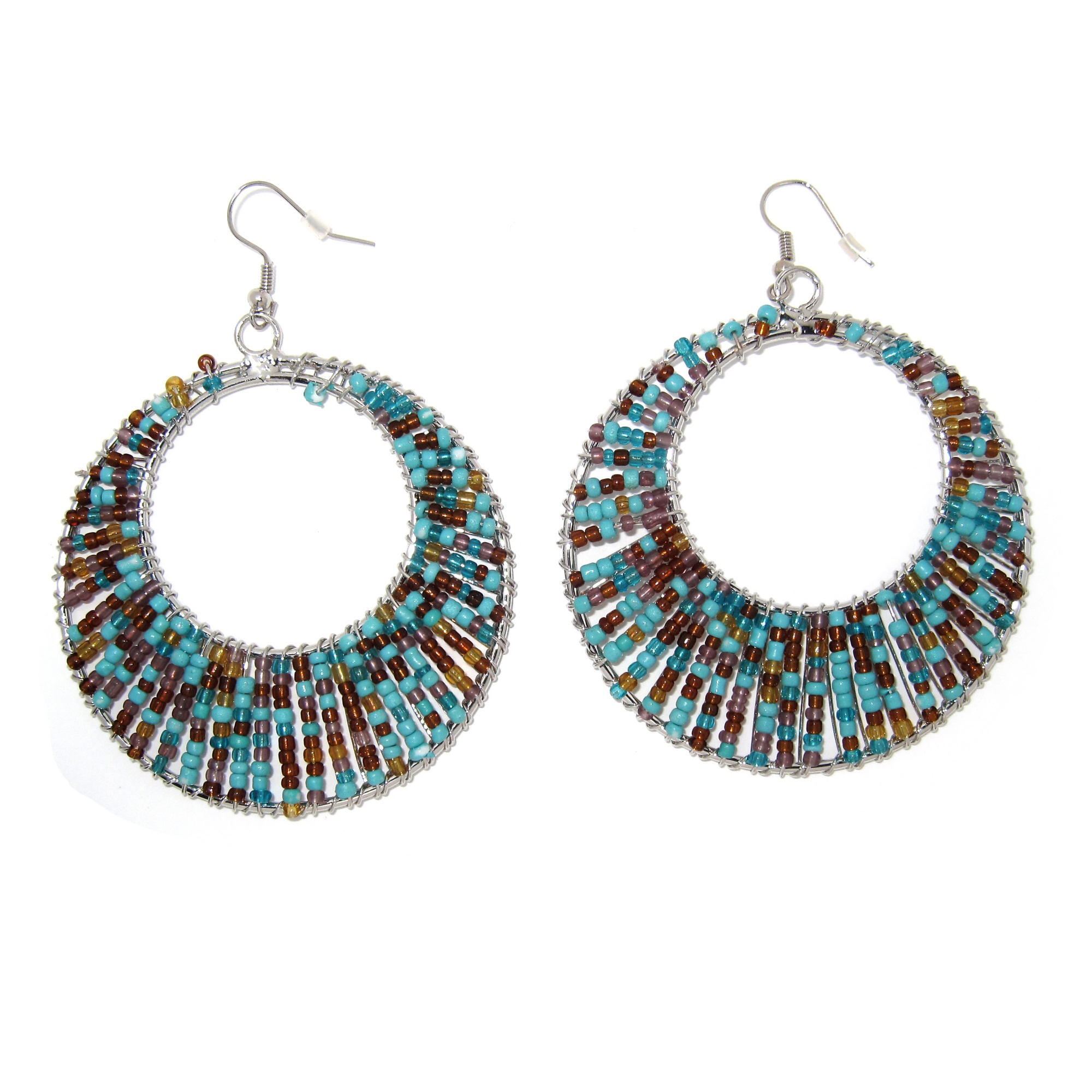 Beaded Hoop Drop Pierced Earrings