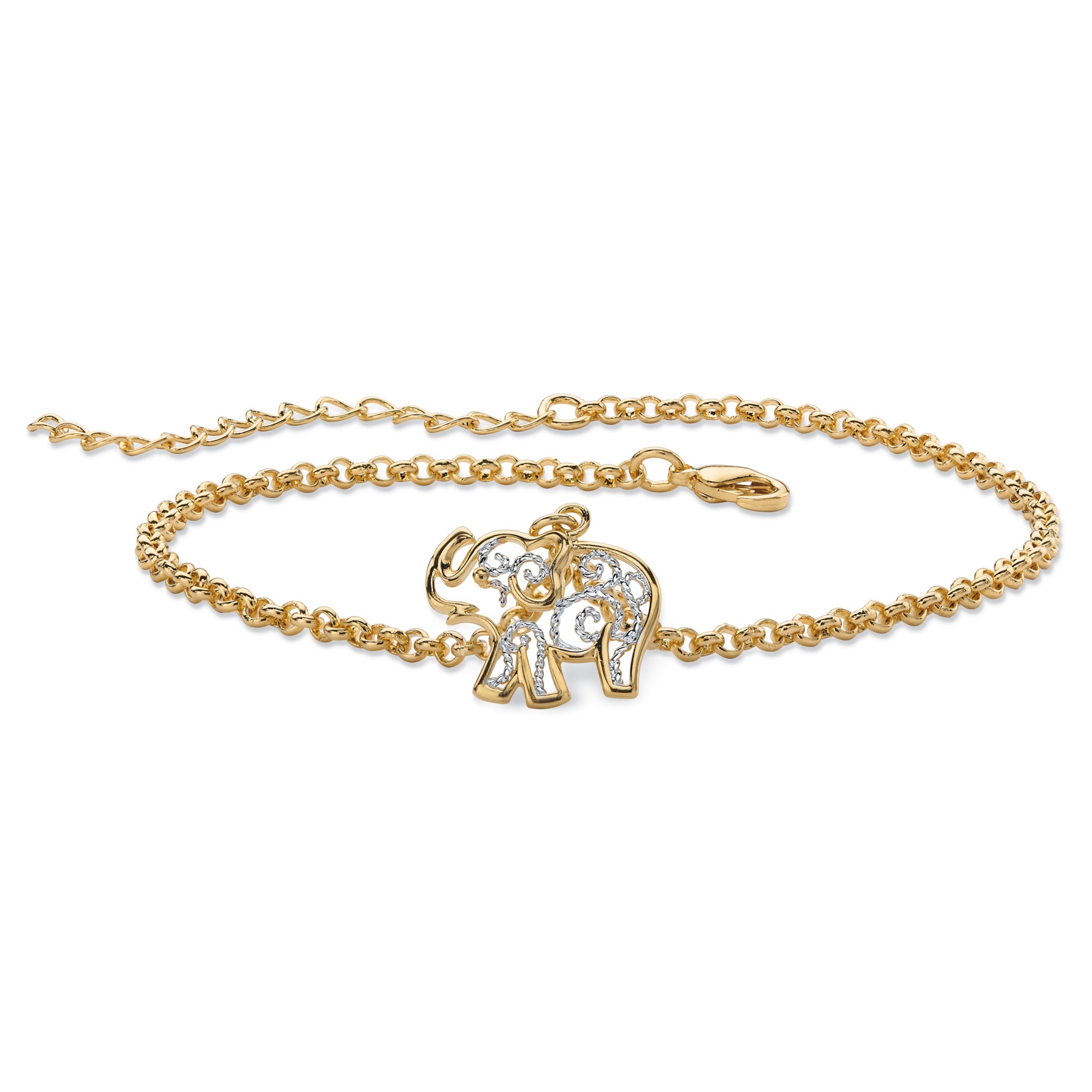 Filigree Elephant Ankle Bracelet in Tutone 18k Gold-Plated