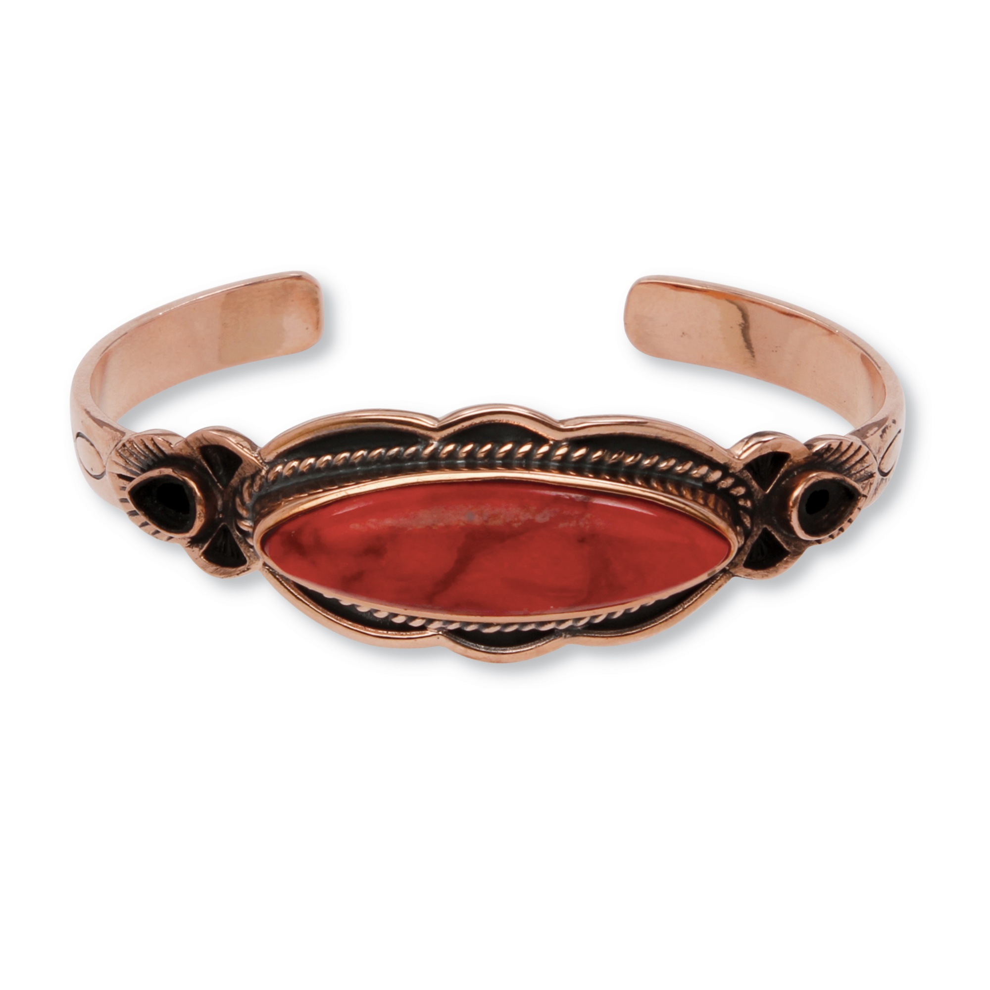 Marquise-Shaped Coral Cuff Bracelet in Antiqued Copper