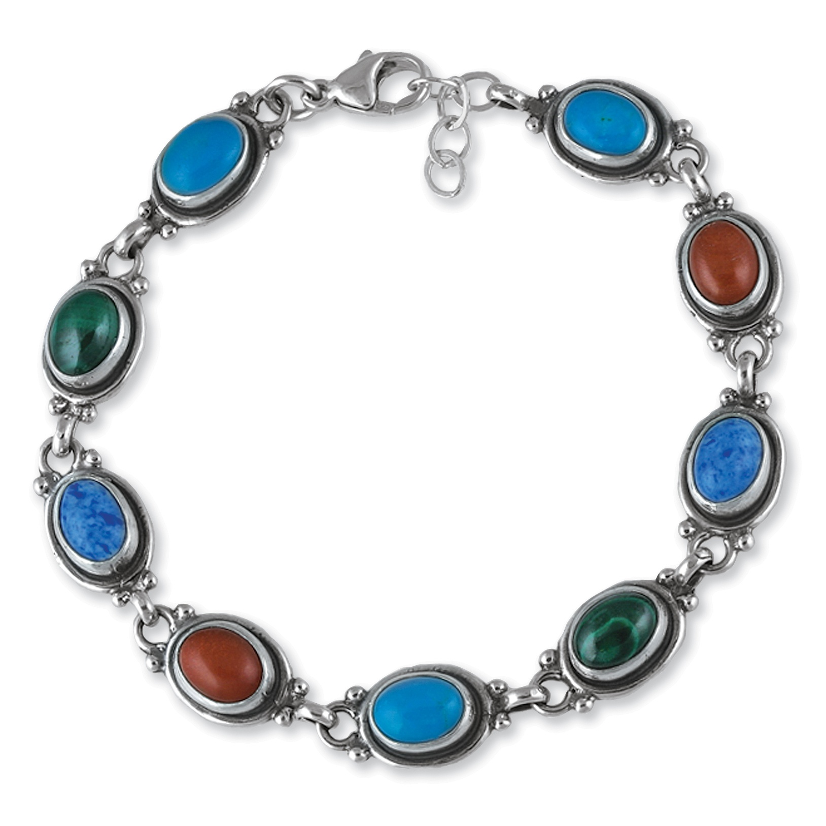 Turquoise, Malachite, Denim Lapis Lazuli and Red Jasper Gemstone Bracelet in ...
