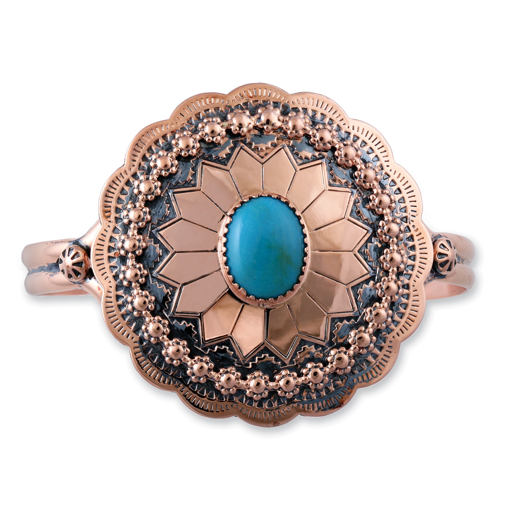Oval Turquoise Concho Cuff Bracelet in Antiqued Copper