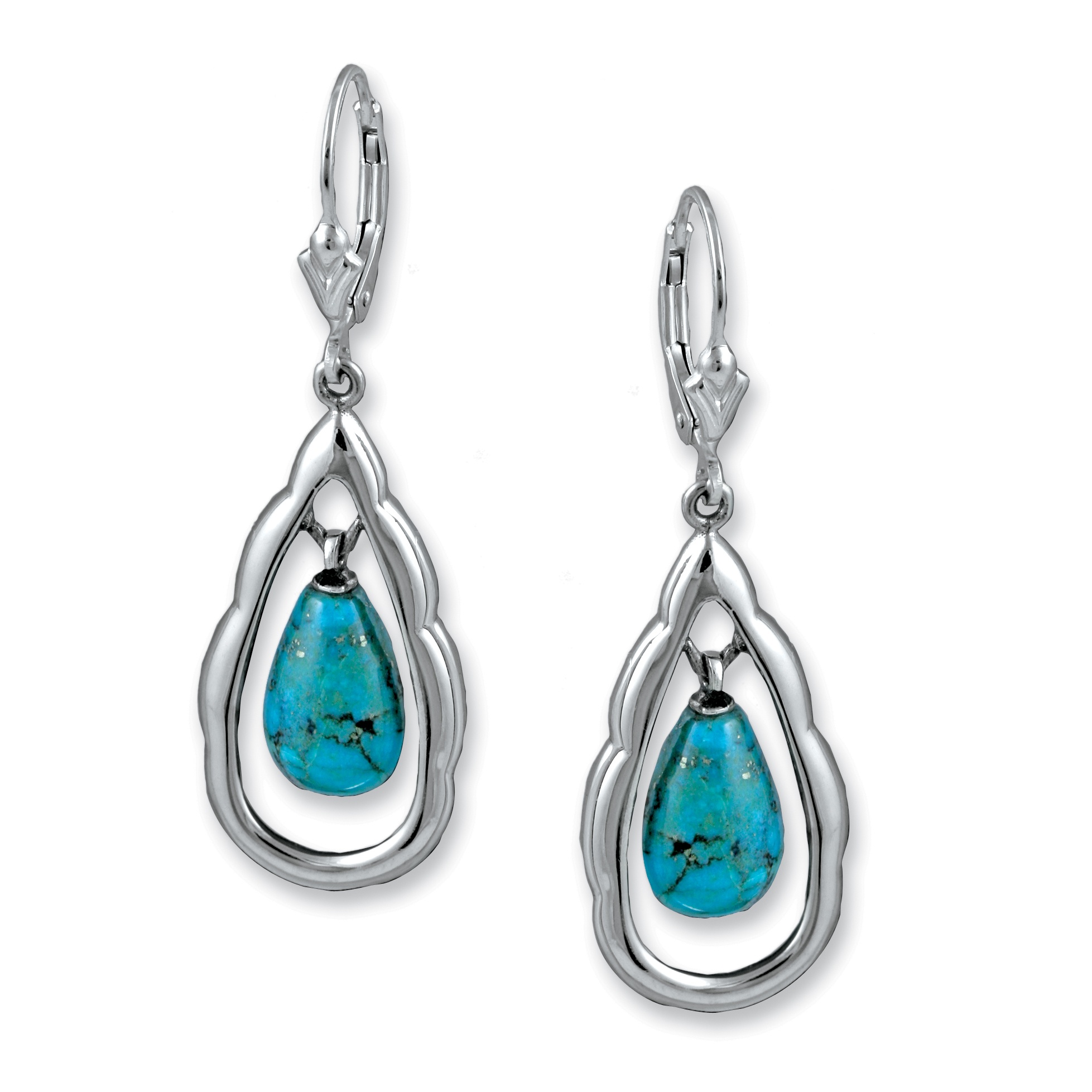 Pear-Shaped Turquoise Drop Pierced Earrings in Sterling Silver