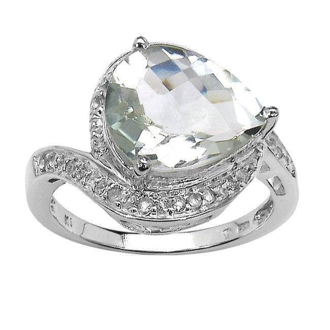 2.97 CT TW Green Amethyst and White Topaz Ring in Sterling Silver