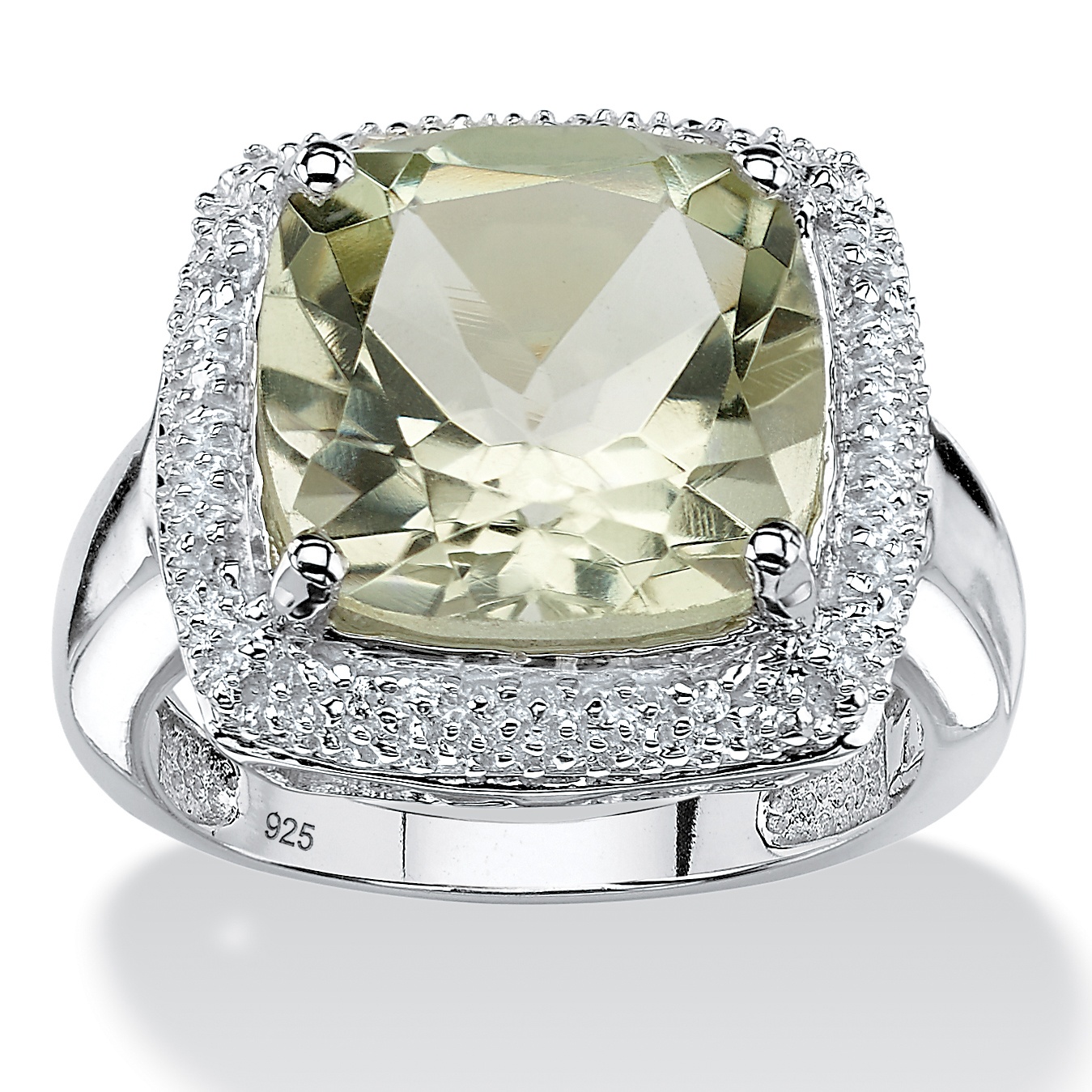 6.34 CT TW Green Amethyst and White Topaz Ring in Sterling Silver