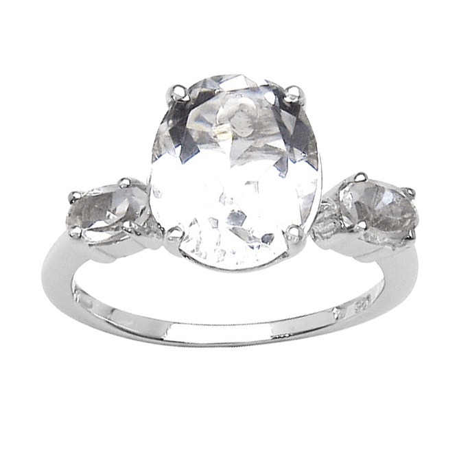 3.61 CT TW Oval-Cut White Quartz Ring in Sterling Silver