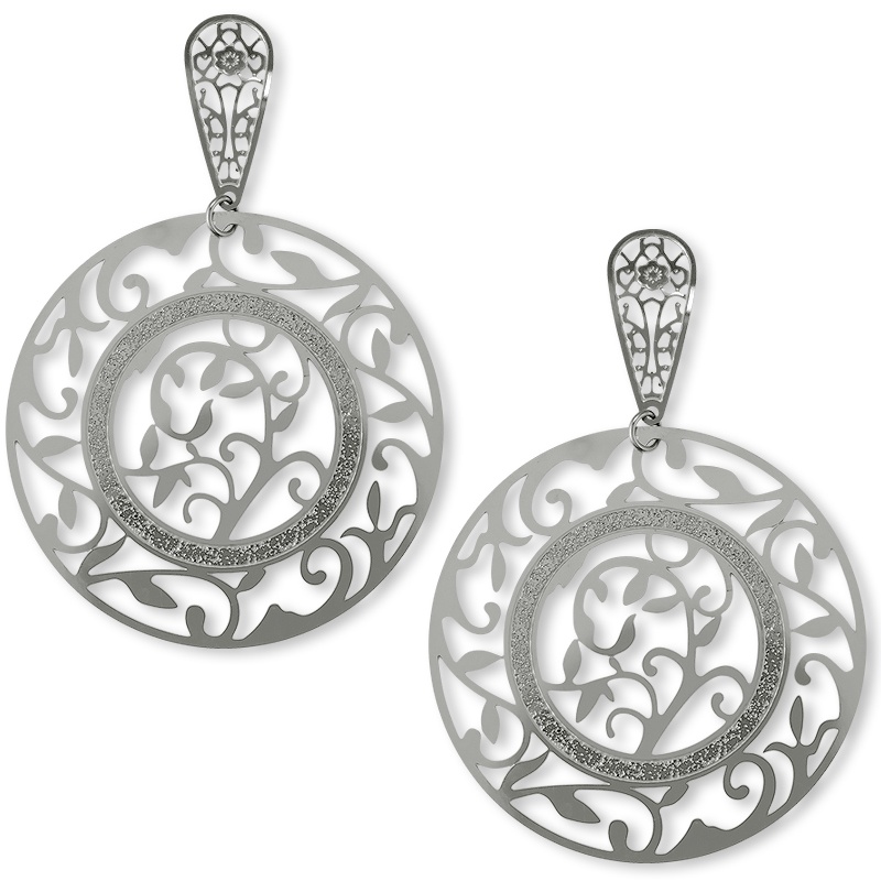 Openwork Leaf Drop Pierced Earrings in Stainless Steel