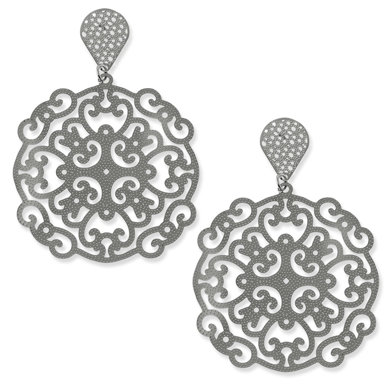Round Openwork Drop Pierced Earrings in Stainless Steel