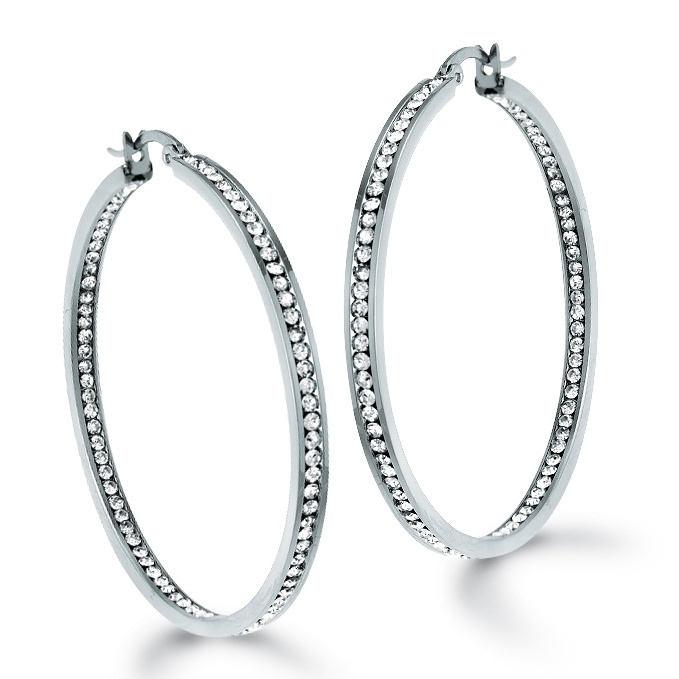 Round Crystal Inside-Out Hoop Pierced Earrings in Stainless Steel 2" ...