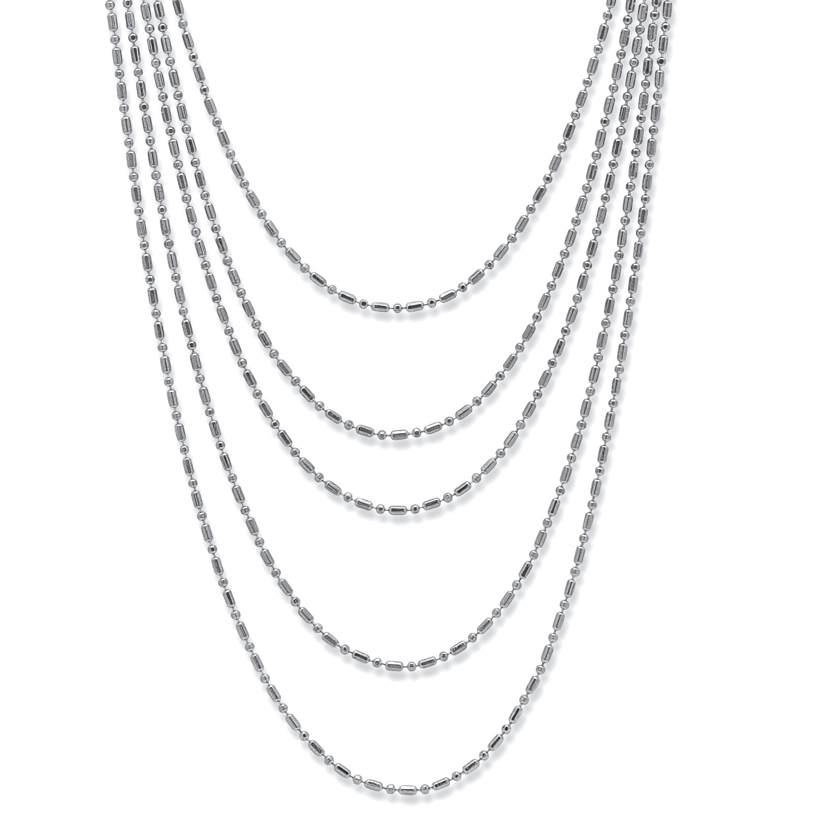 Multi-Chain Beaded Necklace in Silvertone Metal