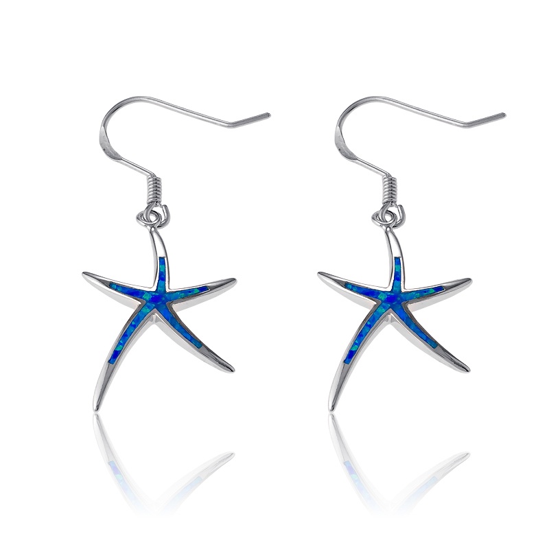 Blue Lab-Created Opal Starfish Pierced Earrings in Sterling Silver