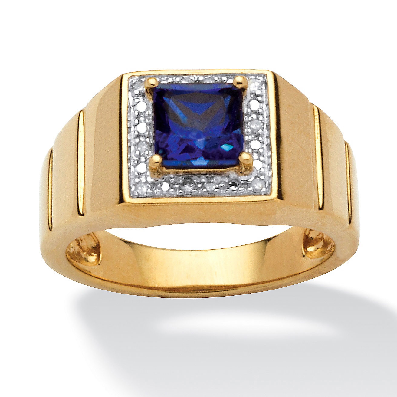 Men's 1.30 CT Lab-Created Sapphire and Diamond Accent Ring in Tutone 18k Gold...