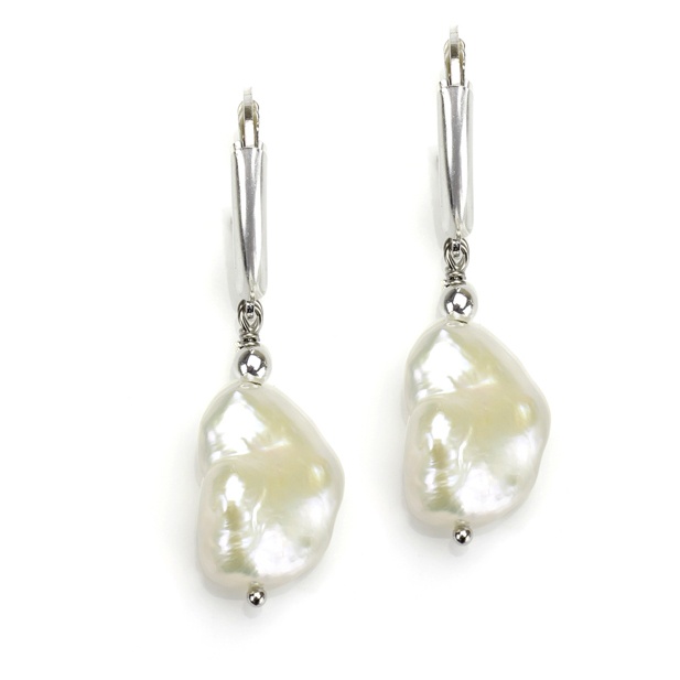 Cultured Freshwater Pearl Free-Form Drop Pierced Earrings in Sterling Silver