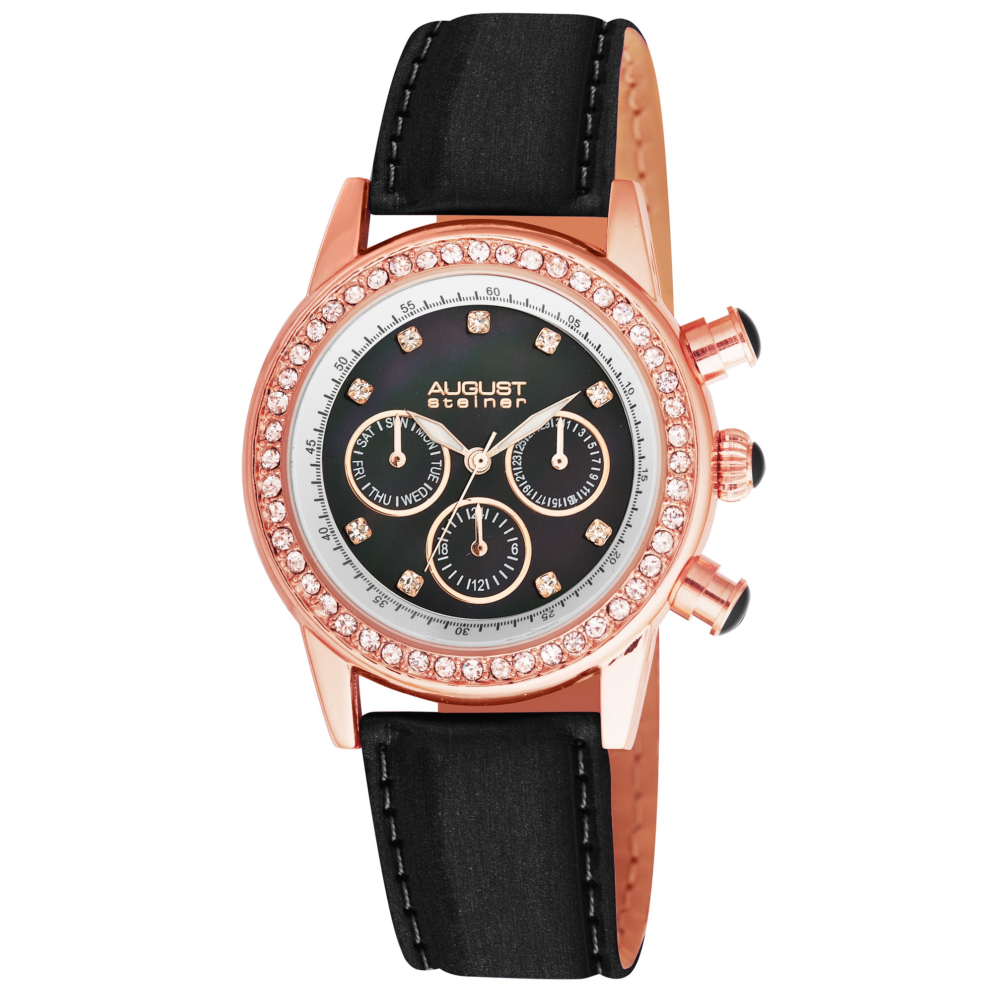 August Steiner Crystal Bezel and Marker Watch Black in Rosetone