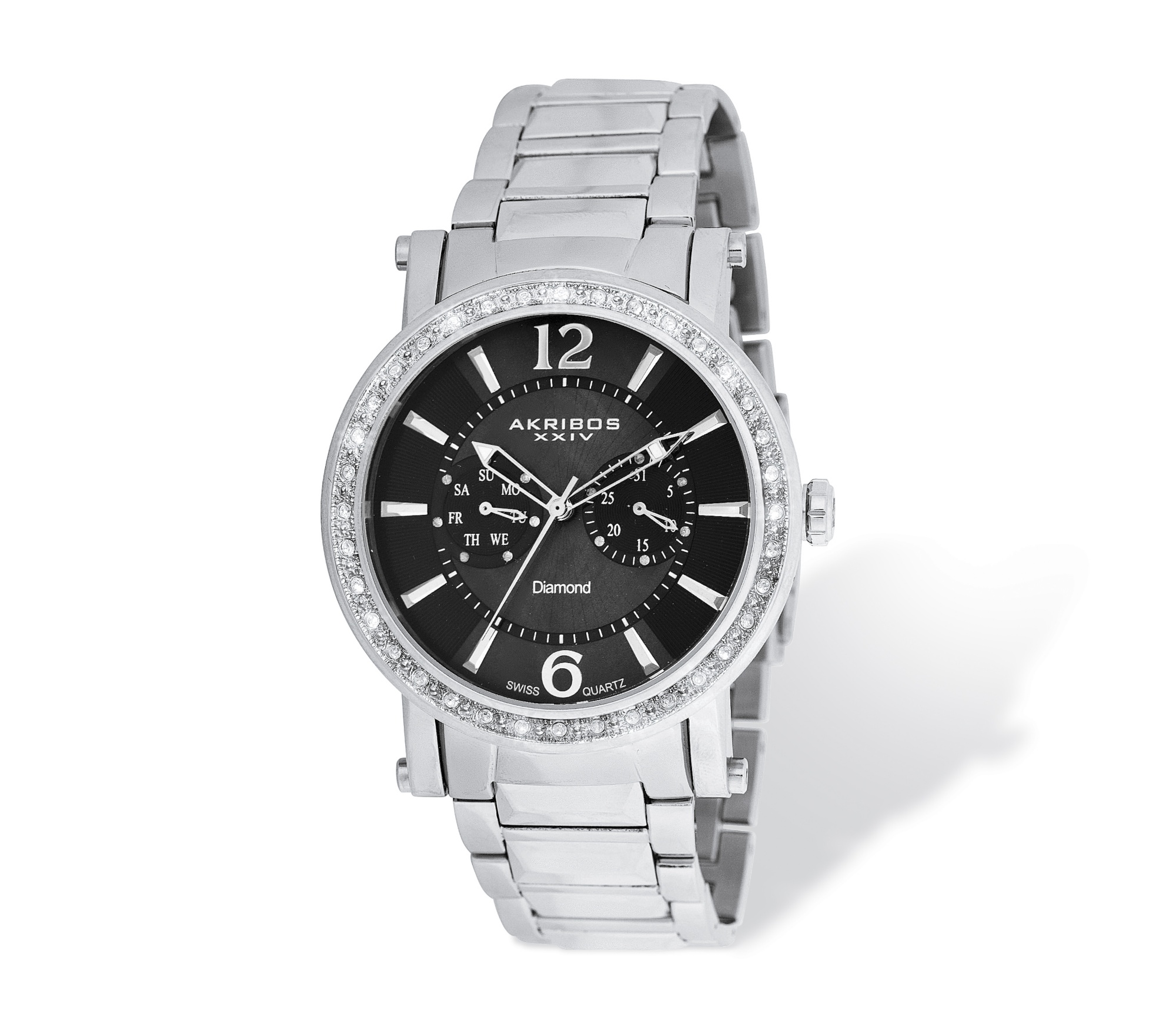 Men's Akribos XXIV Diamond Accent and Multi-Crystal Bracelet-Watch in Silvertone