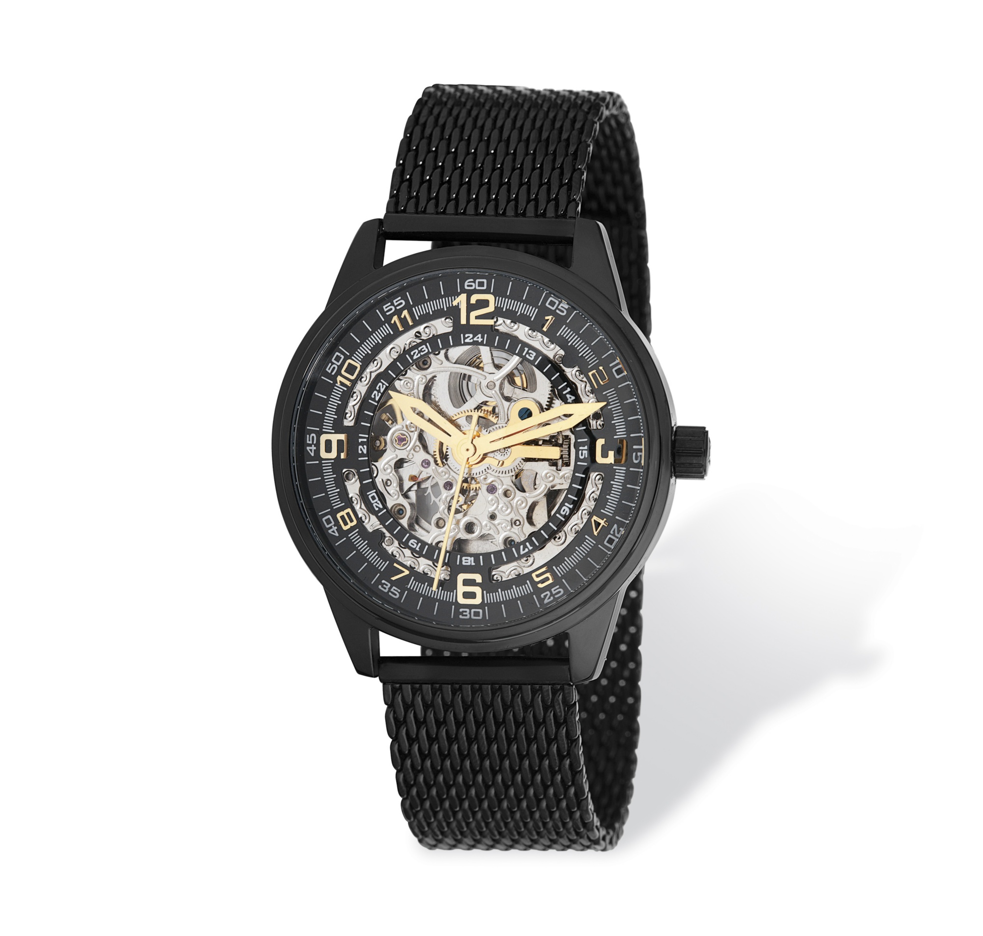 Men's Akribos XXIV Saturnos Elite Skeleton Bracelet-Watch in Tutone Black ...