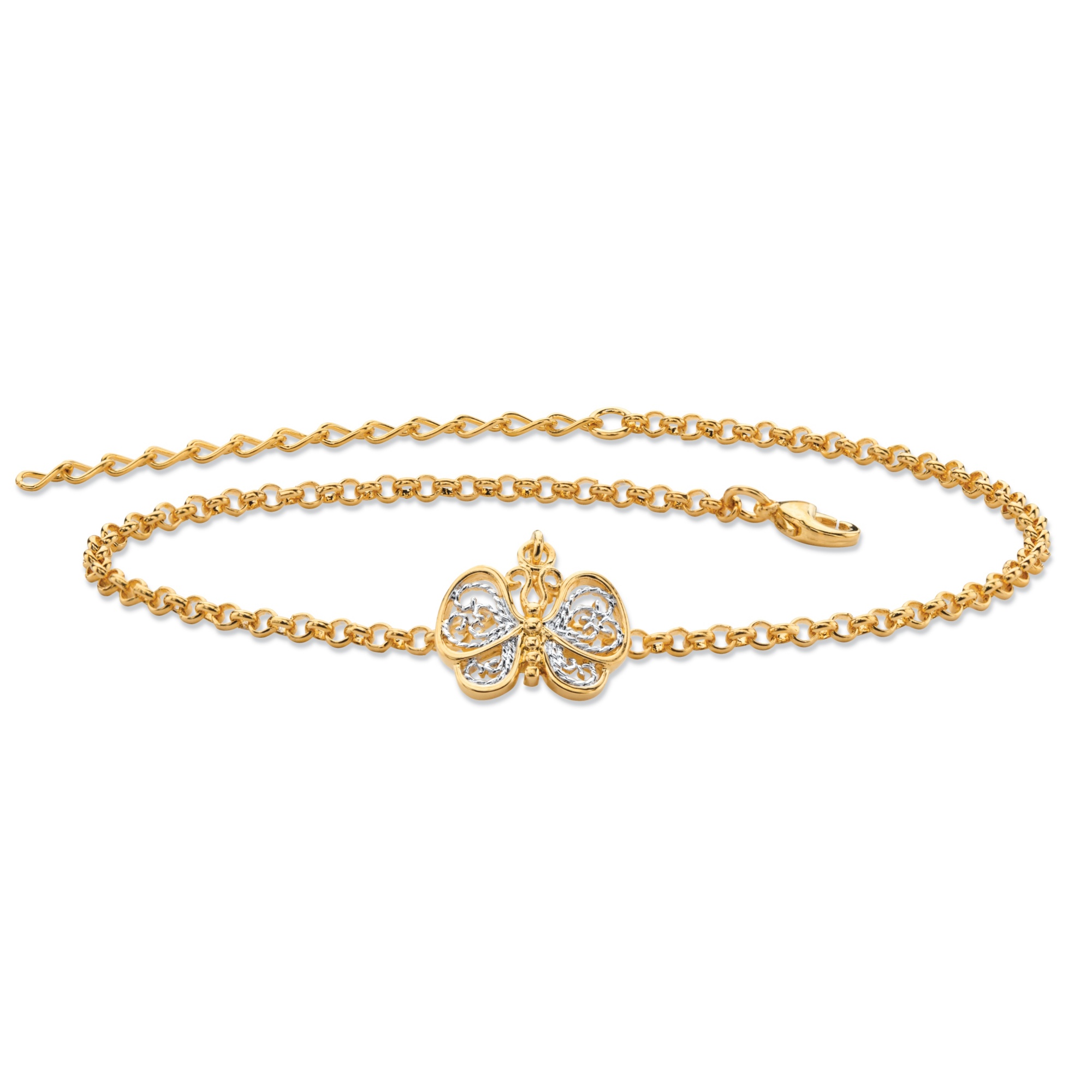 Filigree Butterfly Ankle Bracelet in Tutone 18k Gold-Plated