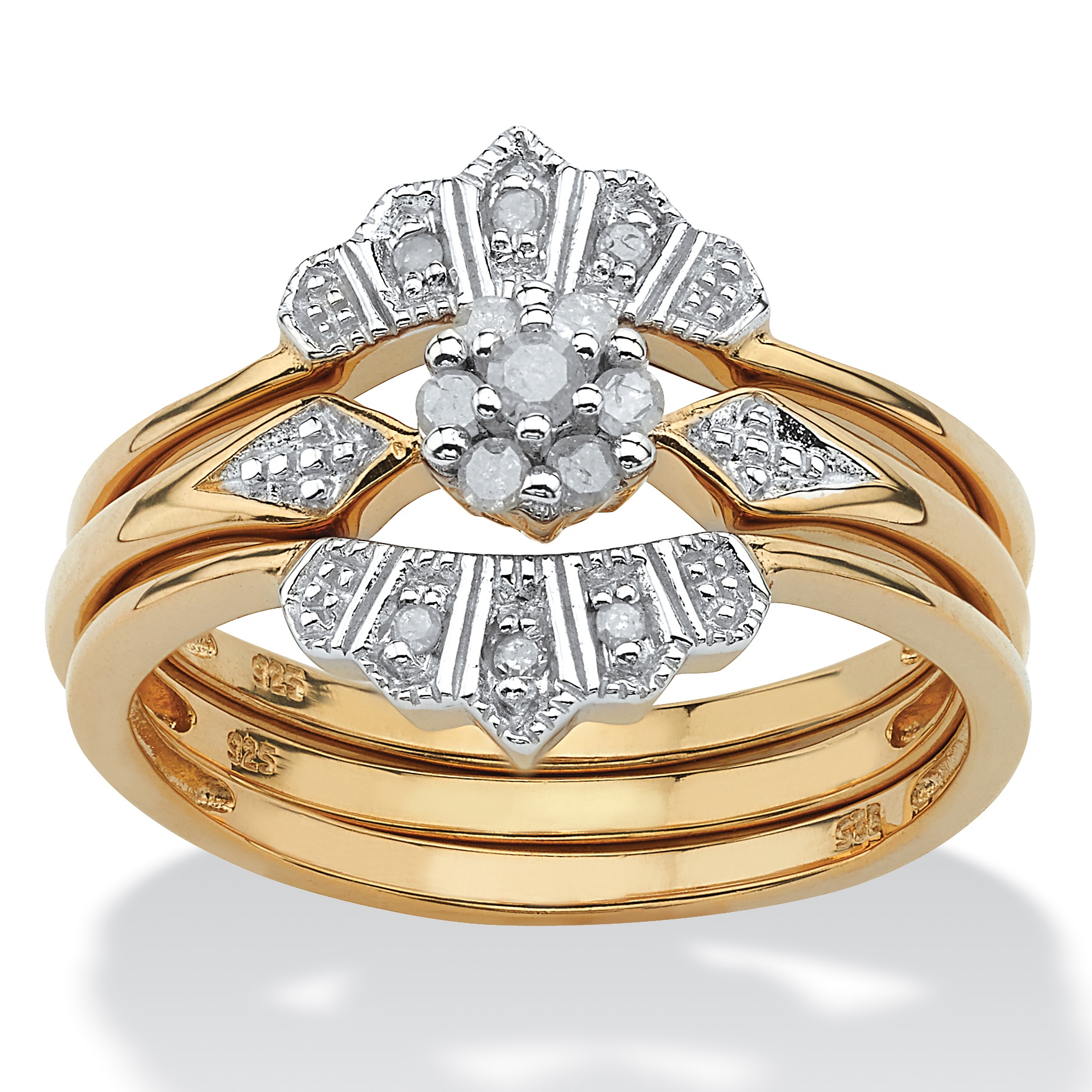 1/7 CT TW Round Diamond Crown Wedding Ring Set in Tutone 18k Gold over ...