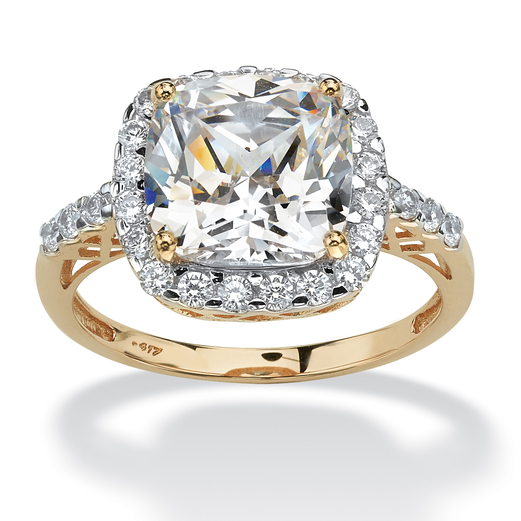 4.97 CT TW Cushion-Cut and Round DiamonUltra&trade; Cubic Zirconia Ring in ...