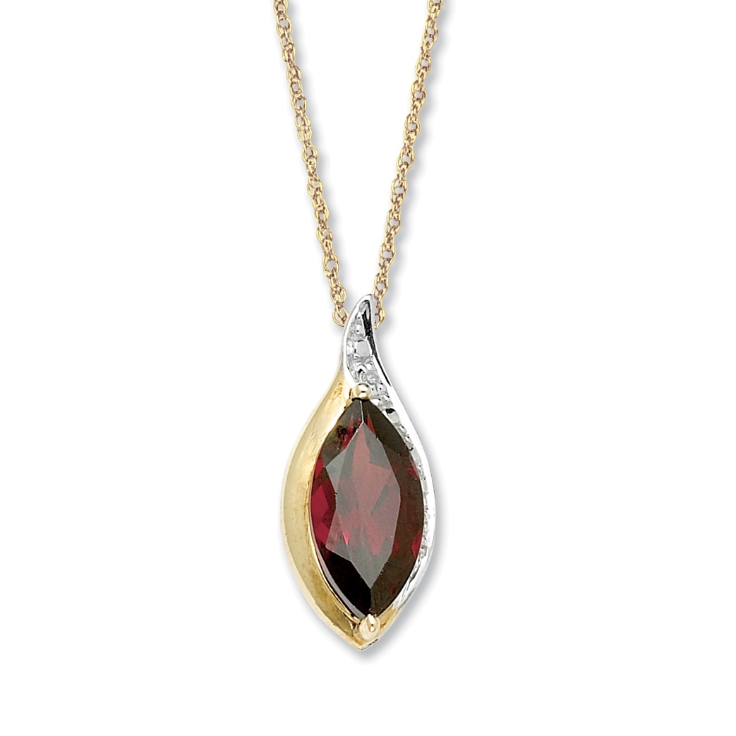 1.75 CT Garnet and Diamond Accent Pendant and Chain in 10k Gold